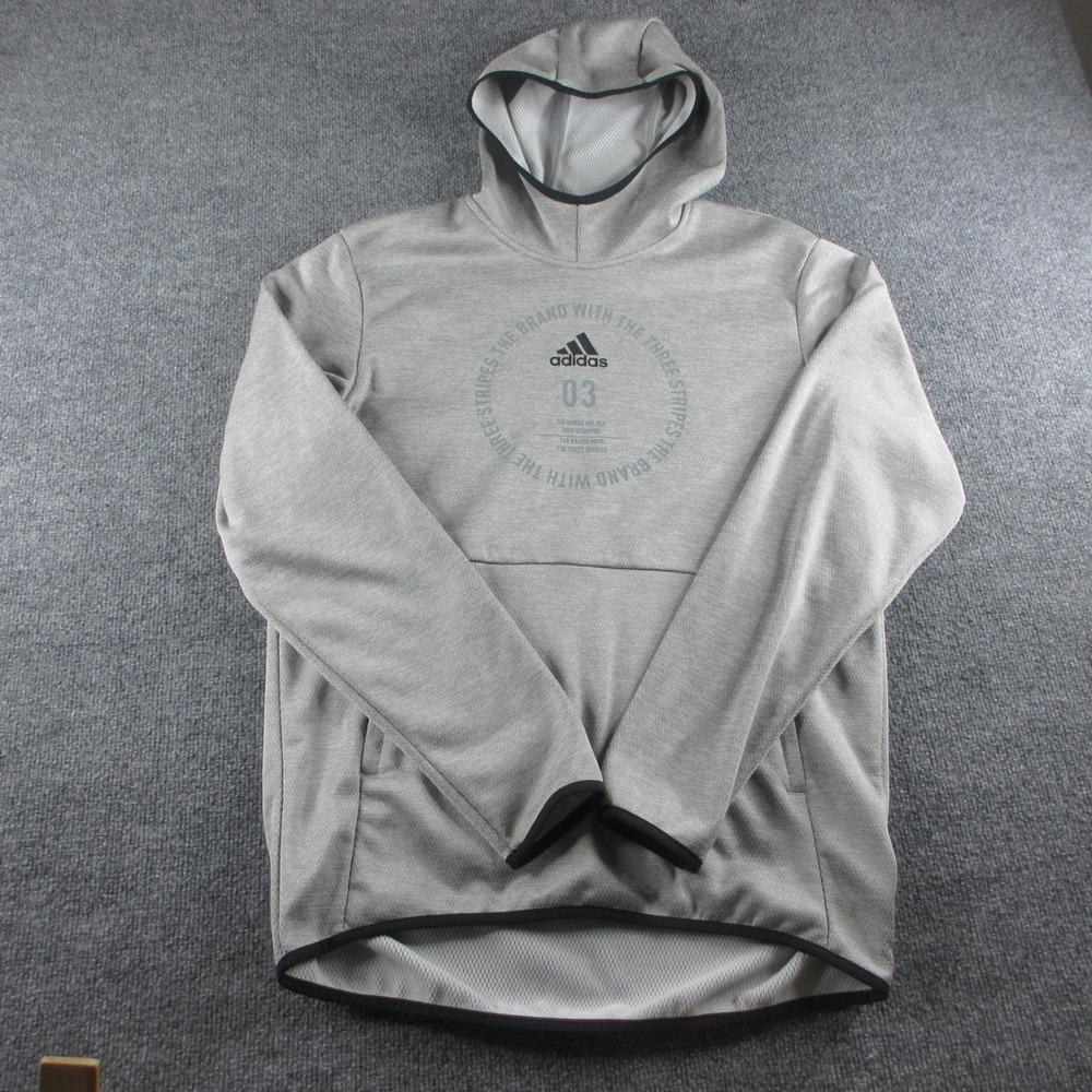 Adidas Hoodie‎ Mens M Gray Graphic Logo Pullover Sweatshirt Casual Gym Climawarm